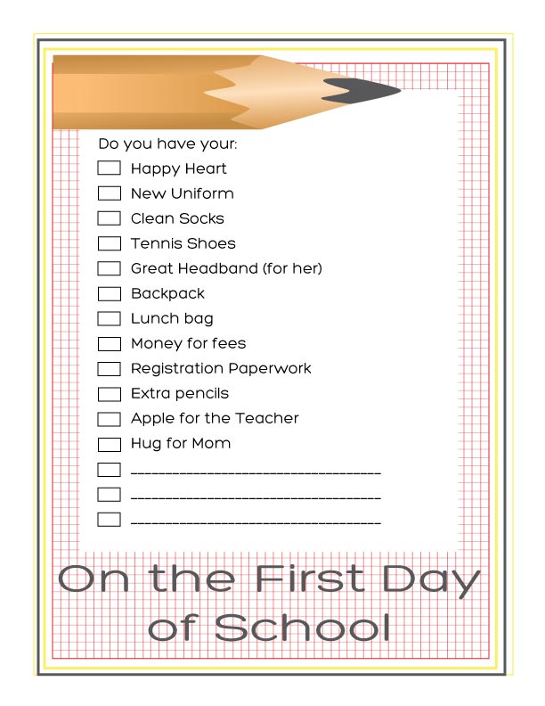 First Day Of School Checklist S As In Sam